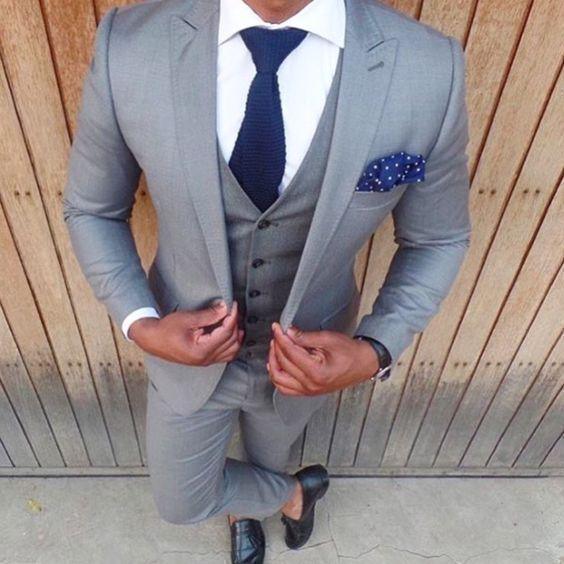 Grey 3 piece sale suit slim fit