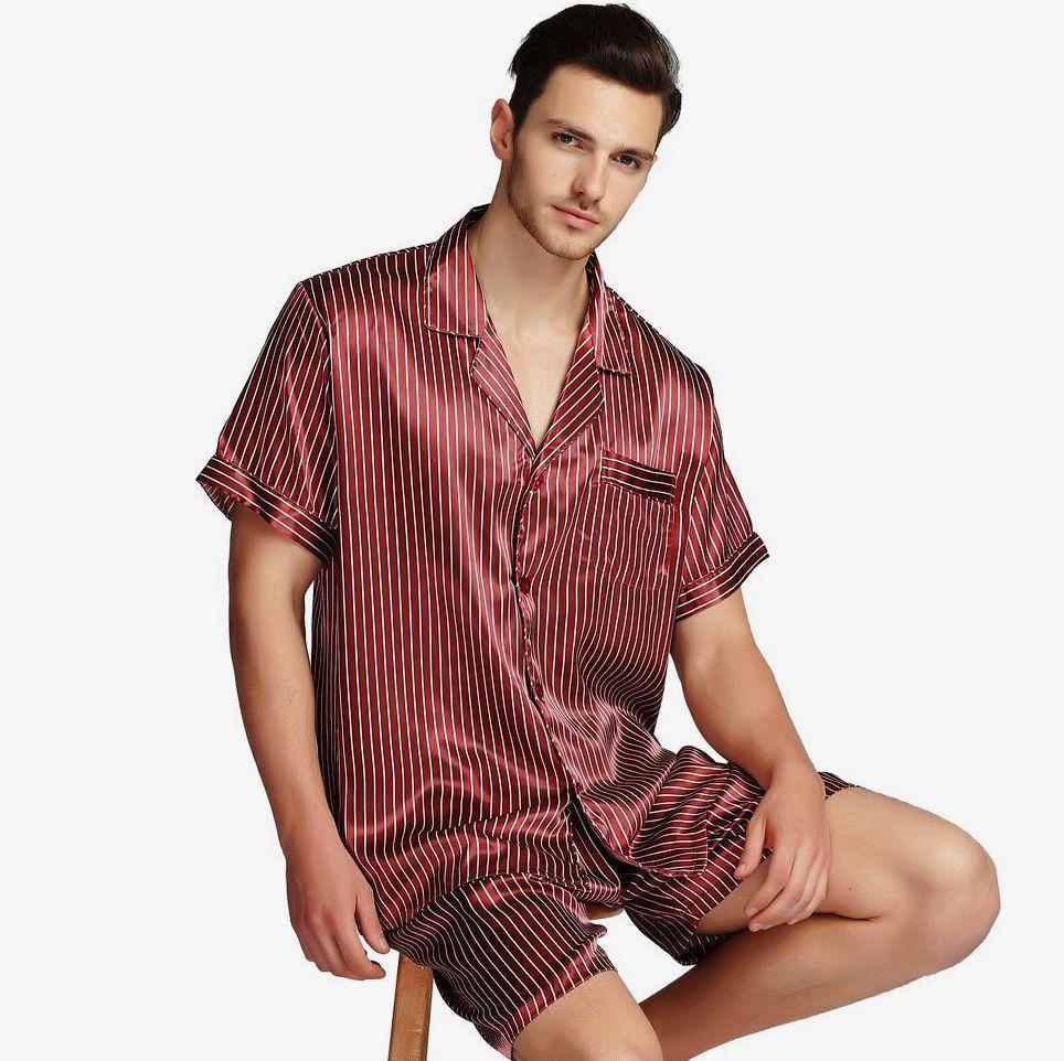 Buy Mens Pyjamas Silk Satin Sleepwear Pajama Shorts Set at