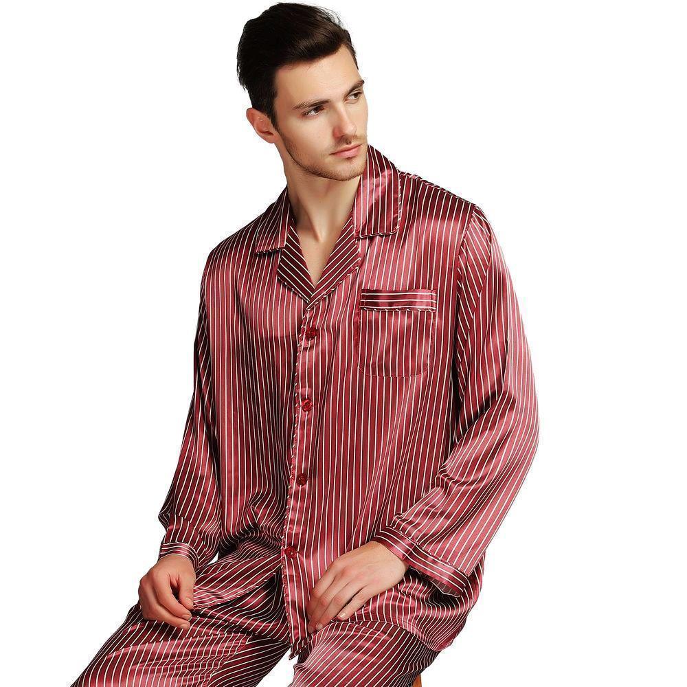 Striped Satin Pajama Set With Mask