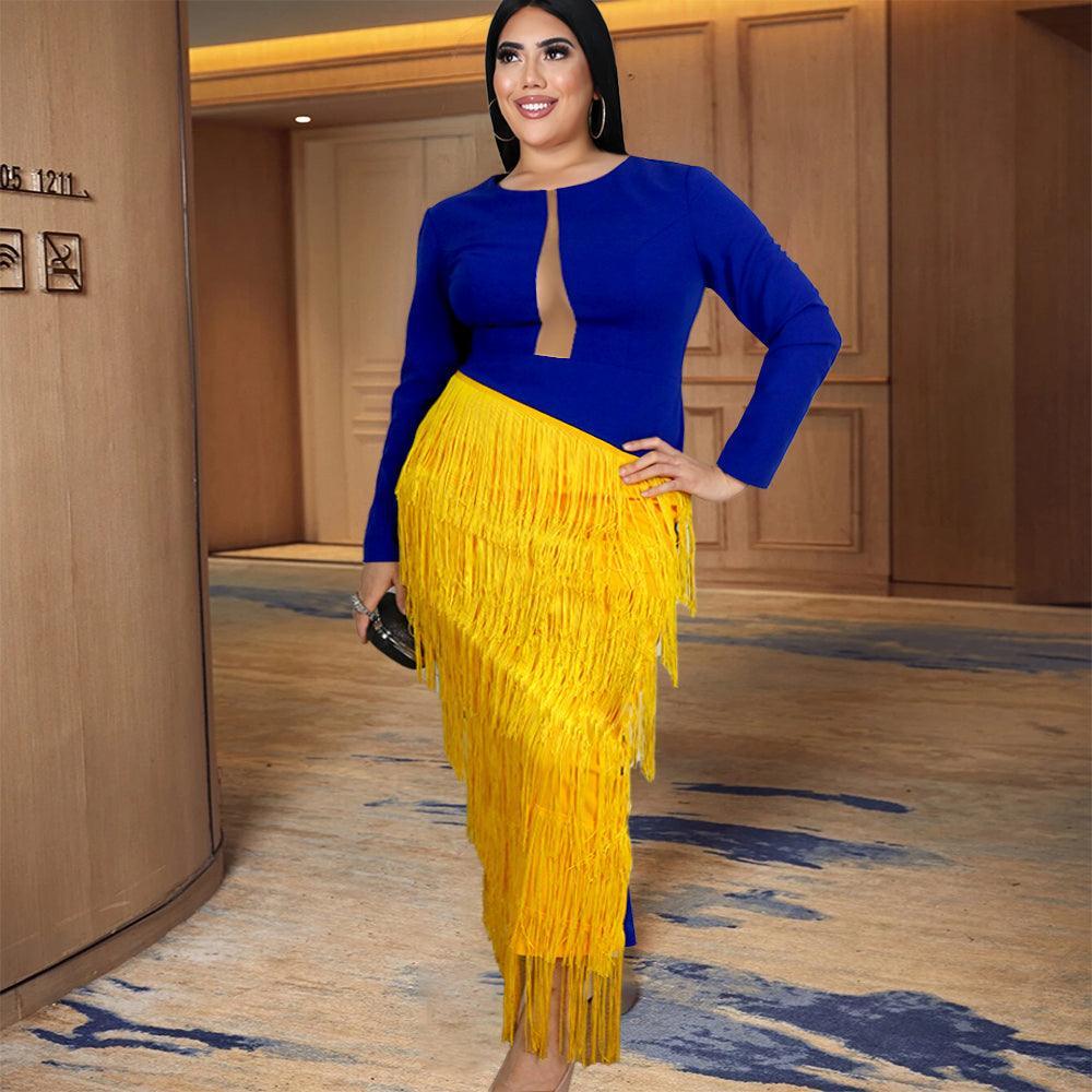 Blue-Yellow Cocktail Dress - Dress - LeStyleParfait