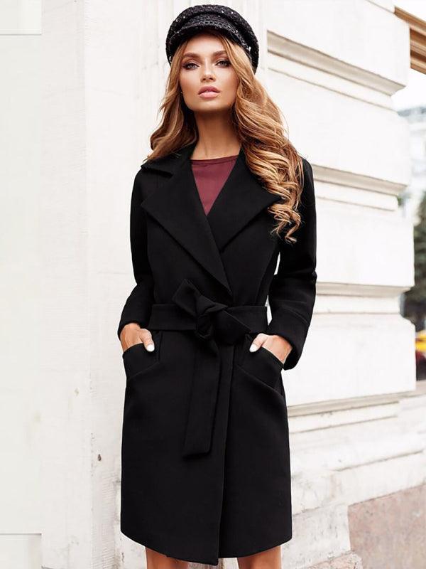 Casual Belted Women Wrap Coat - Woolen Wrap Coat - LeStyleParfait