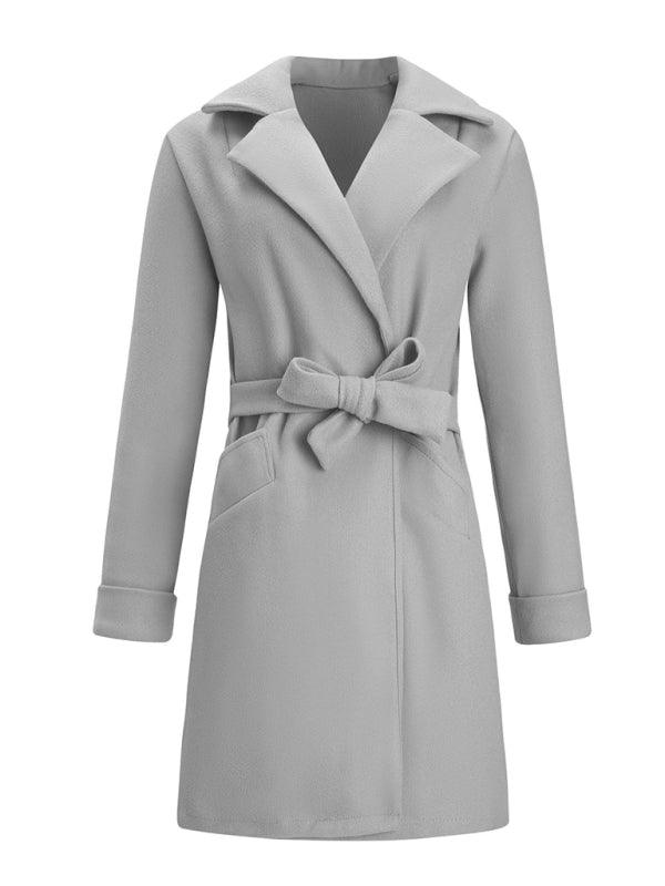 Casual Belted Women Wrap Coat - Woolen Wrap Coat - LeStyleParfait