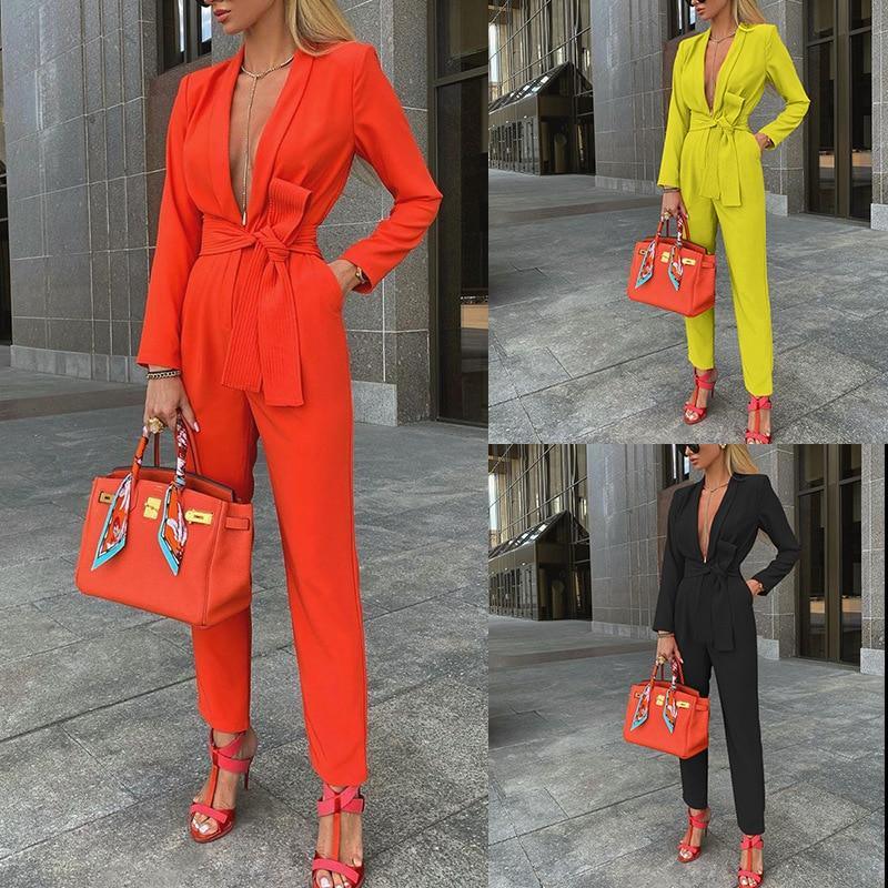 Deep V-Neck Office Lady Jumpsuits For Women - LeStyleParfait Kenya