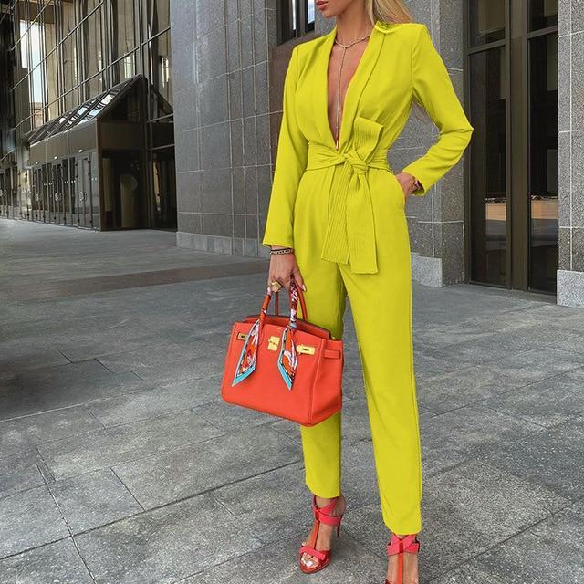 Deep V-Neck Office Lady Jumpsuits For Women - LeStyleParfait Kenya