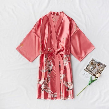 Dove Silk Satin Nightgown-Kimono Robe - Nightgown - LeStyleParfait