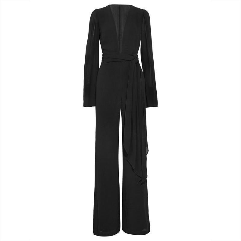 Fashion Jumpsuits Black Sexy V Neck Jumpsuit - LeStyleParfait Kenya