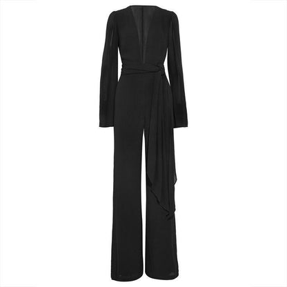 Fashion Jumpsuits Black Sexy V Neck Jumpsuit - LeStyleParfait Kenya