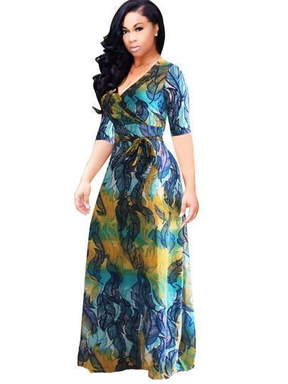 Floral Dress V Neck Plus Size Maxi Dress - LeStyleParfait Kenya