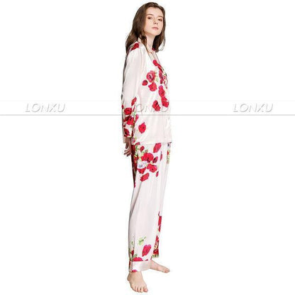 Floral Silk Women Pajama Set - Pajama Pant Set - LeStyleParfait