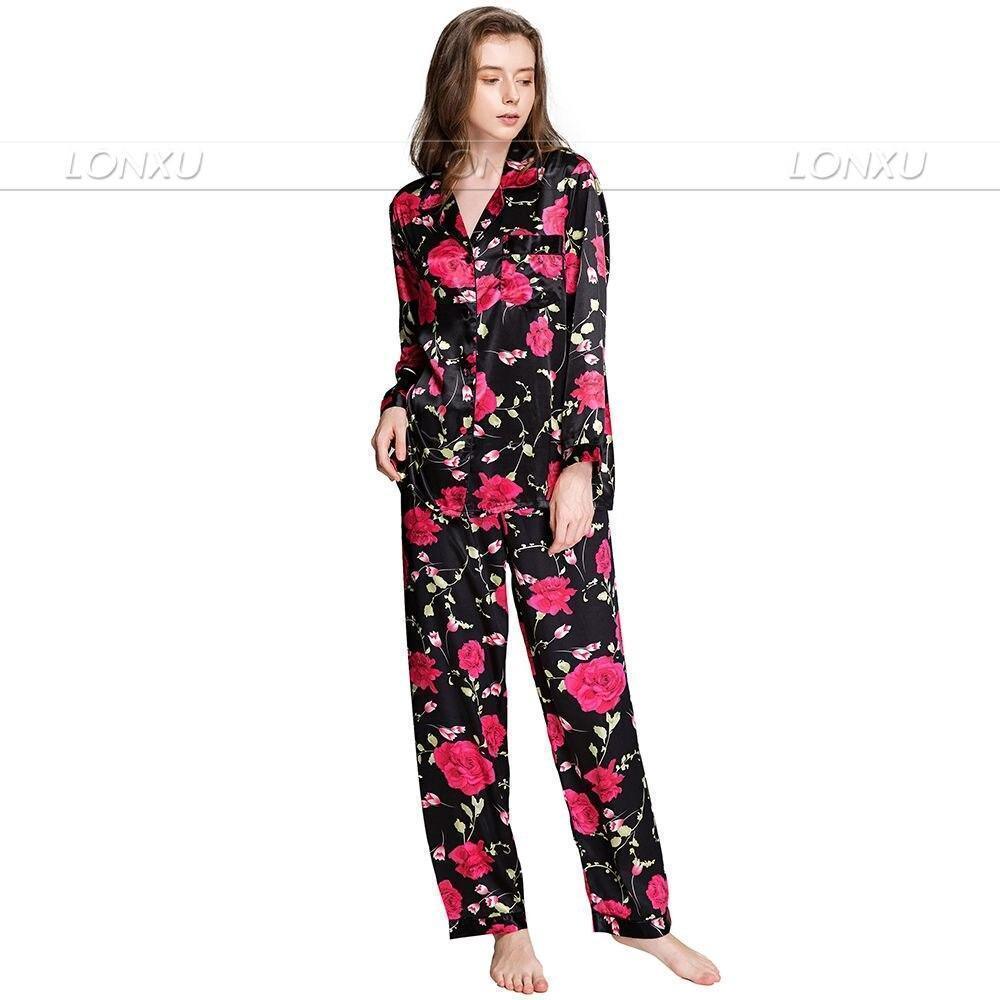 Floral Silk Women Pajama Set - Pajama Pant Set - LeStyleParfait