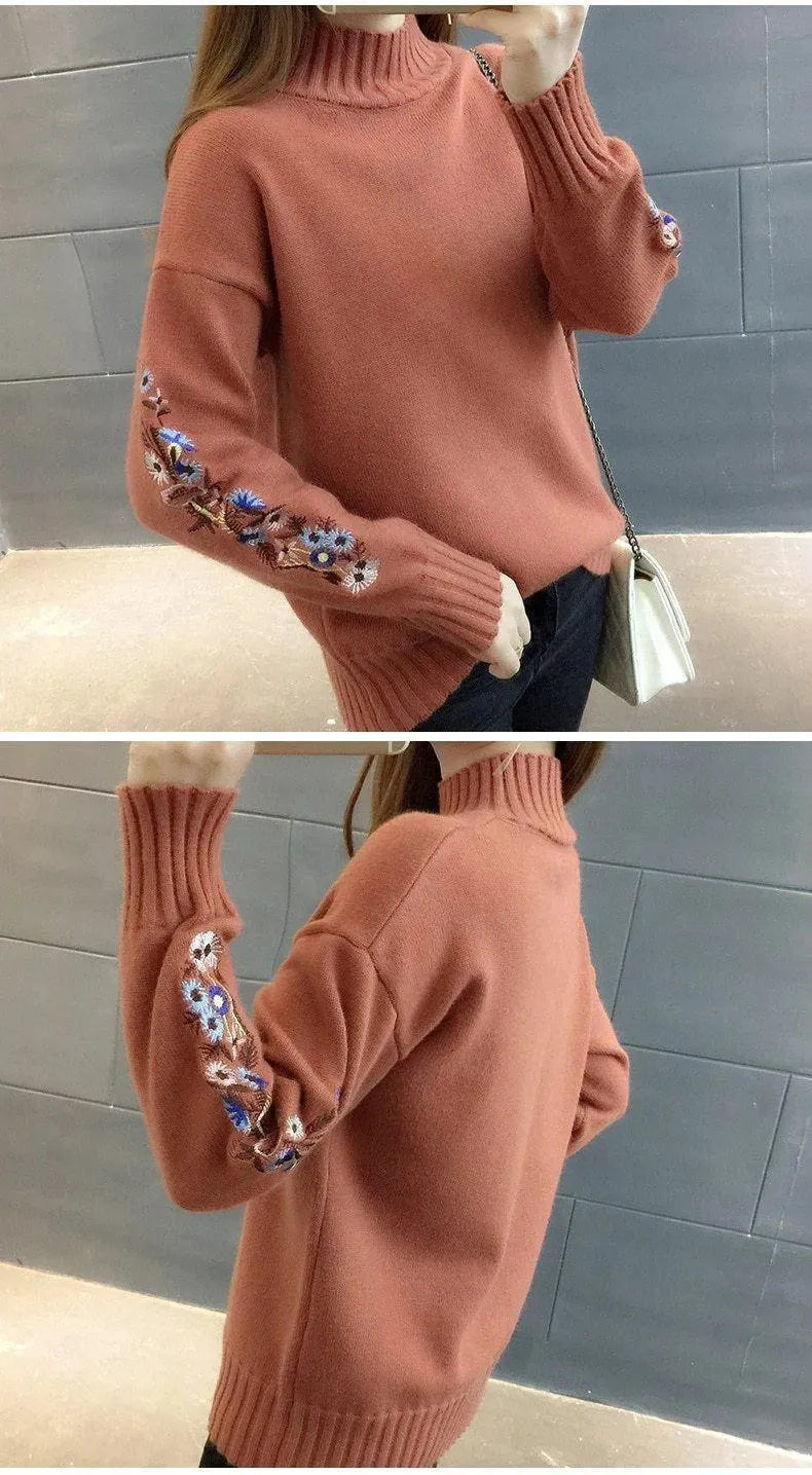 Floral Sleeves Turtleneck Women Sweater - Pullover Sweater - LeStyleParfait