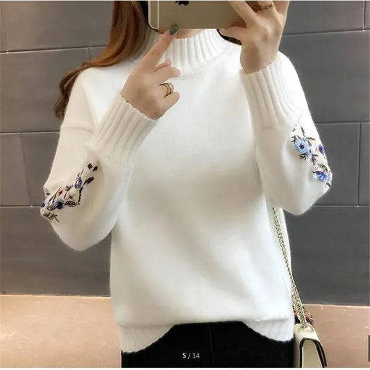 Floral Sleeves Turtleneck Women Sweater - Pullover Sweater - LeStyleParfait