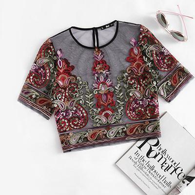 Buy Flower Embroidery Crop Top Women Top Sexy Vintage Blouse at LeStyleParfait  Kenya