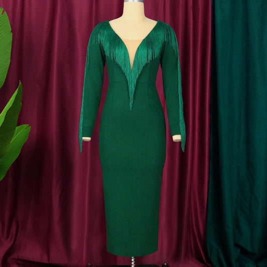 Green Tassel Party Dress - Dress - LeStyleParfait