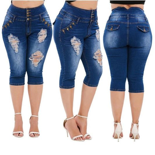 Knee Length Women's Ripped Denim Pants - Shorts - LeStyleParfait Kenya