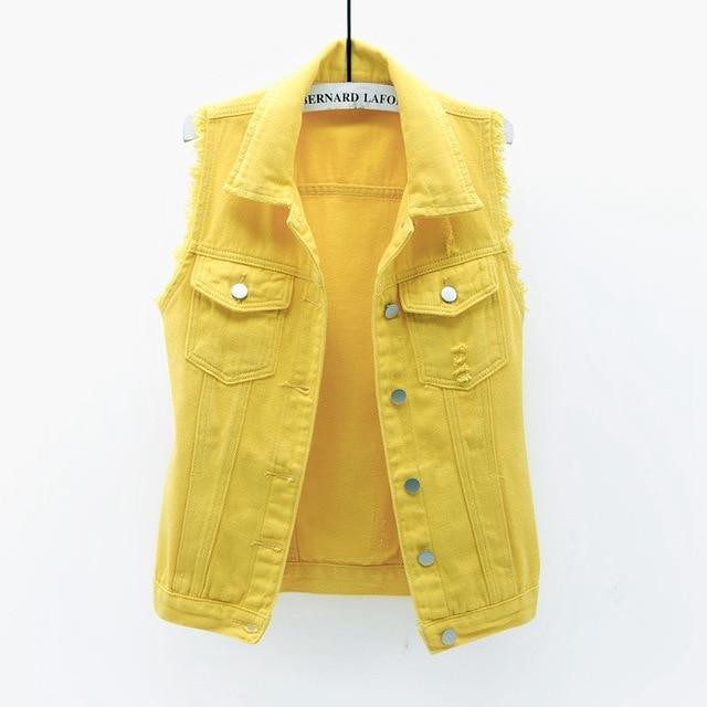 Womens Crop Denim Vest Jacket Sleeveless Button Down Ripped Casual  Waistcoat Jacket | Fruugo NO