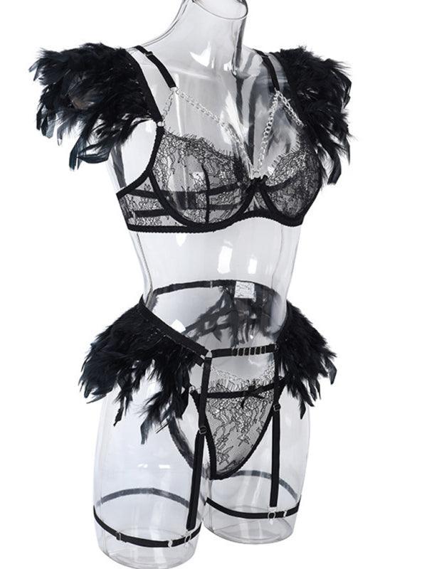 Lace Feather Lingerie Set - Lingerie Set - LeStyleParfait