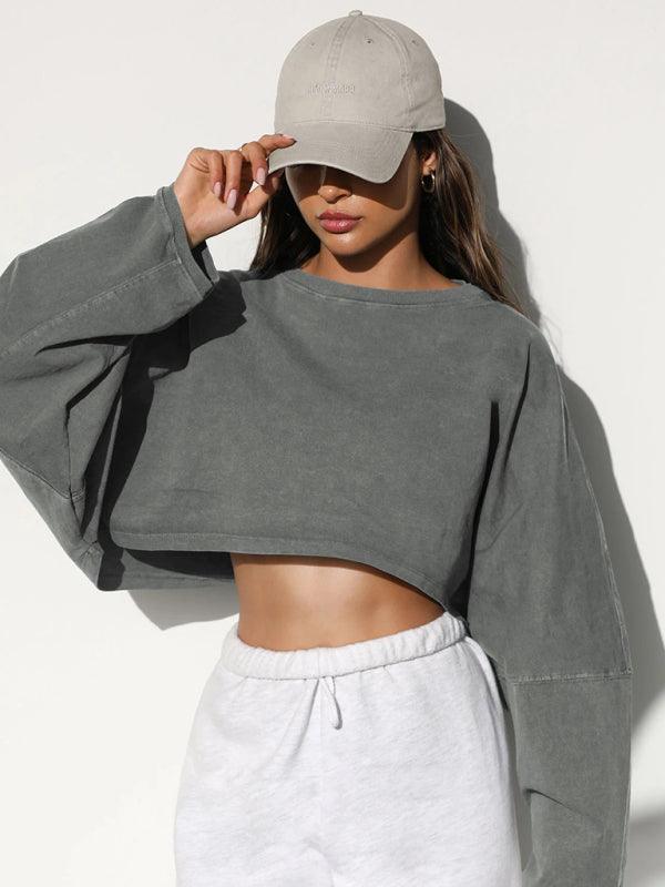 Loose Women Crop Sweatshirt - Women Sweatshirt - LeStyleParfait