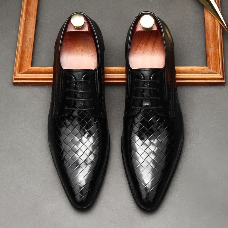 Men Dress Shoes - Weaved Style Oxford Leather Shoes - LeStyleParfait Kenya