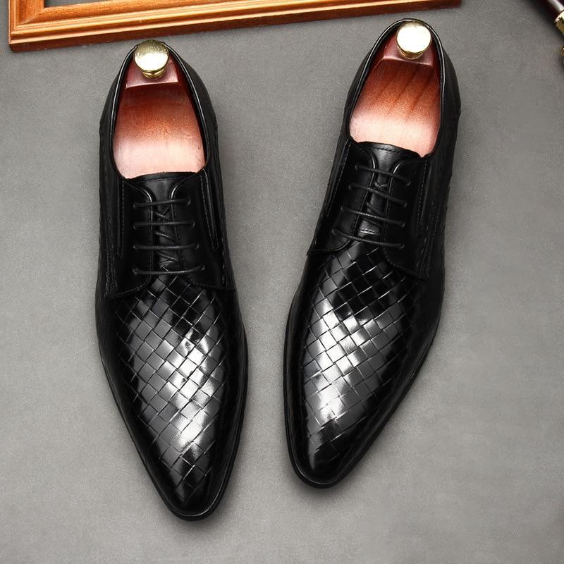 Men Dress Shoes - Weaved Style Oxford Leather Shoes - LeStyleParfait Kenya