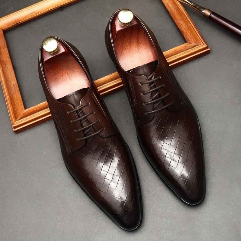 Men Dress Shoes - Weaved Style Oxford Leather Shoes - LeStyleParfait Kenya