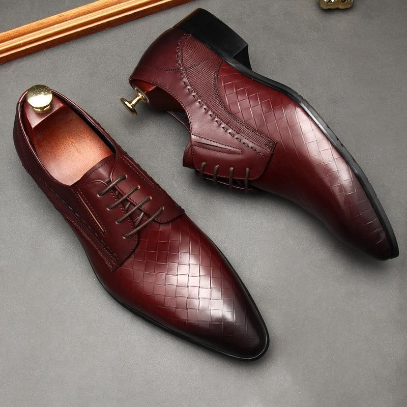 Men Dress Shoes - Weaved Style Oxford Leather Shoes - LeStyleParfait Kenya