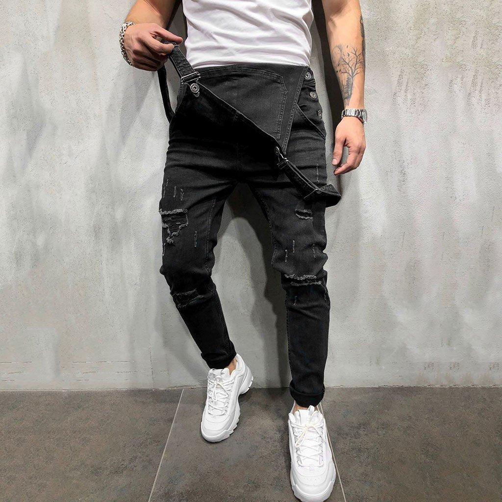 Ripped overall hot sale jeans mens