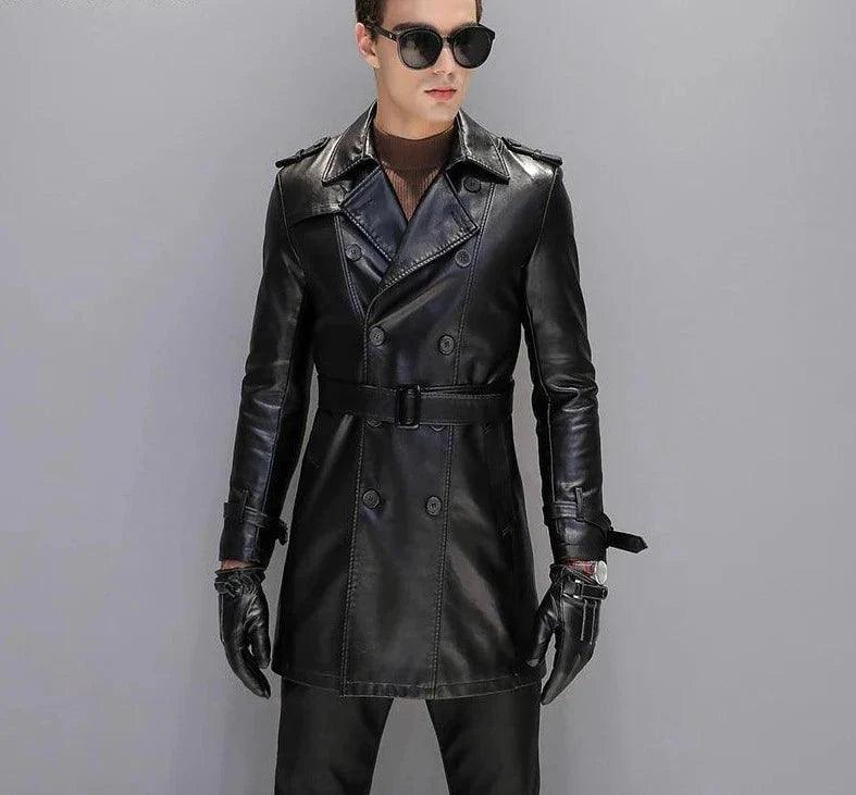 Men's Leather Trench Coat - Leather Trench Coat - LeStyleParfait