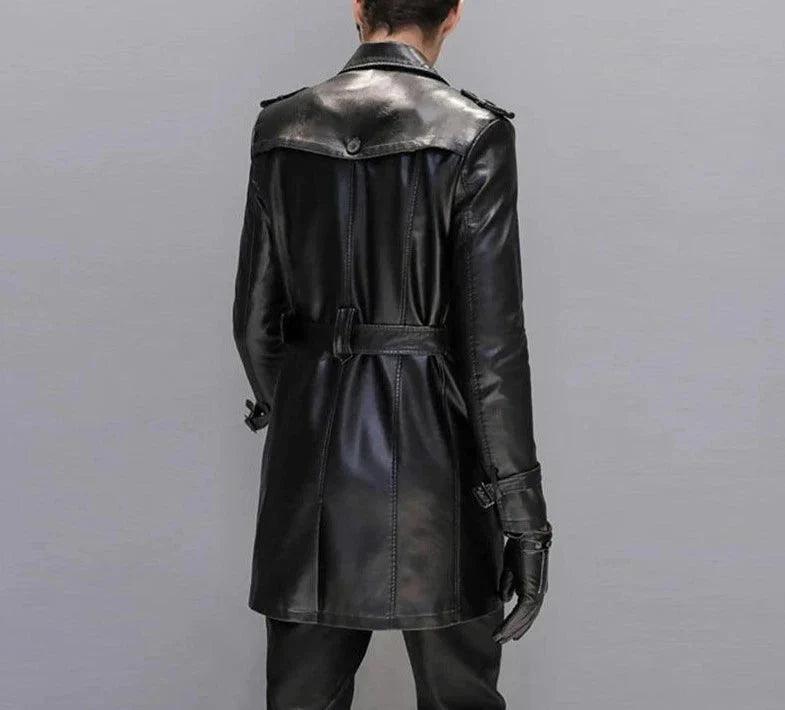 Men's Leather Trench Coat - Leather Trench Coat - LeStyleParfait