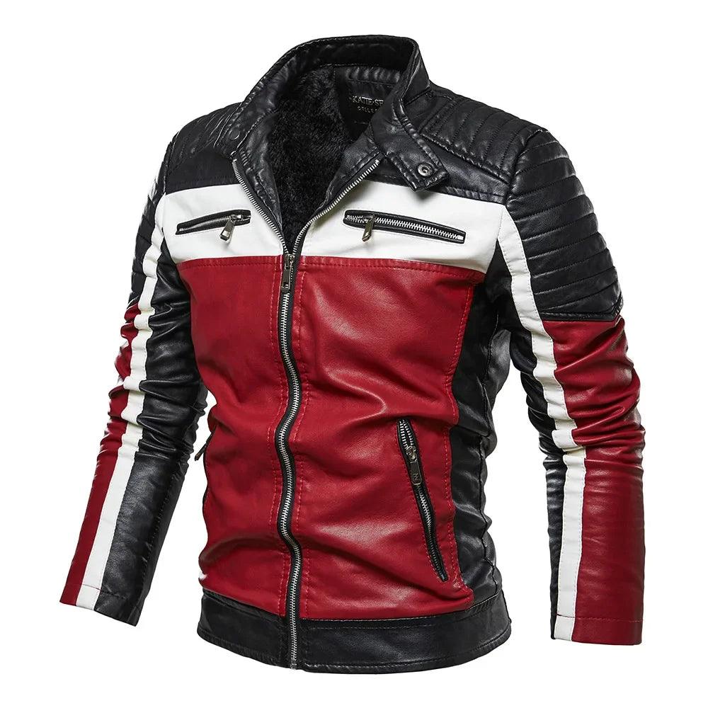 Men's PU Leather Patchwork Biker Jacket - Leather Biker Jacket - LeStyleParfait