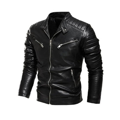 Men's PU Leather Patchwork Biker Jacket - Leather Biker Jacket - LeStyleParfait