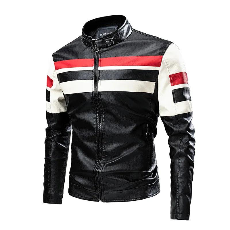 Men's Stand Collar Slim Fit PU Leather Jacket - Leather Biker Jacket - LeStyleParfait