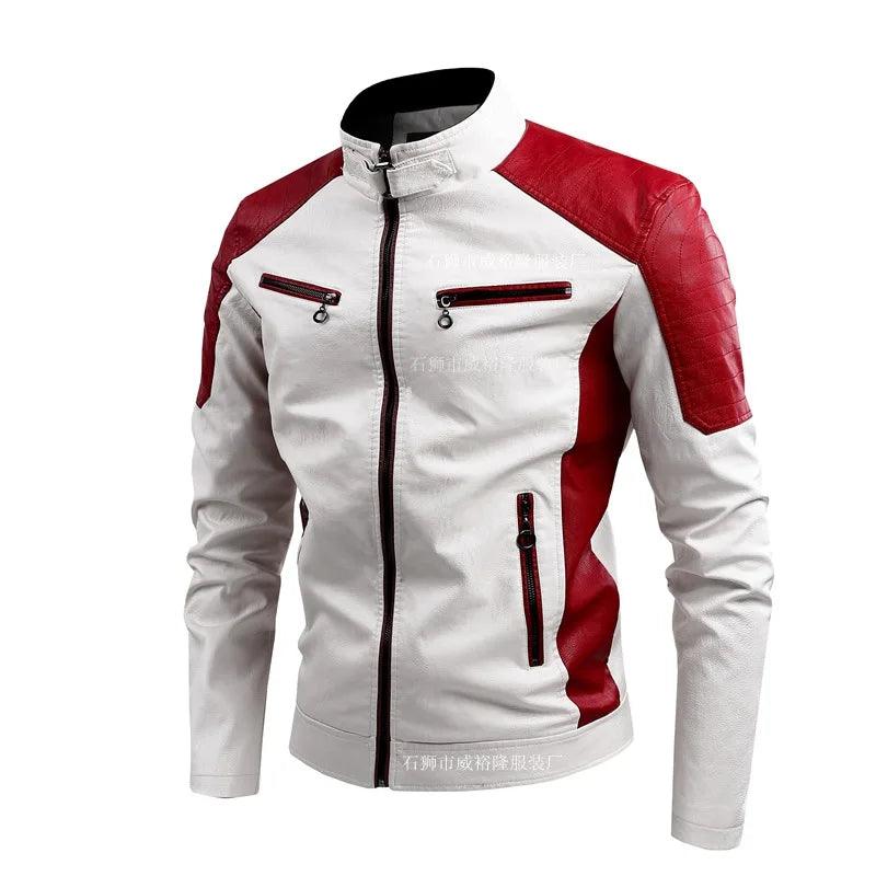 Men's Stand Collar Slim Fit PU Leather Jacket - Leather Biker Jacket - LeStyleParfait