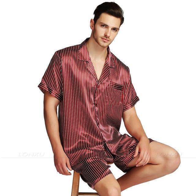 Buy Mens Pyjamas Silk Satin Sleepwear Pajama Shorts Set at