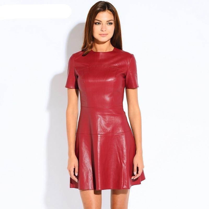 Paris Leather Dress- Short Sleeves - Mini Dress - LeStyleParfait