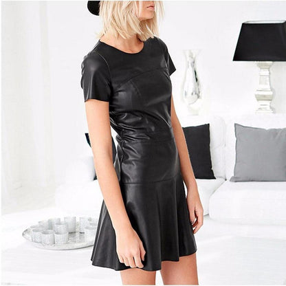 Paris Leather Dress- Short Sleeves - Mini Dress - LeStyleParfait