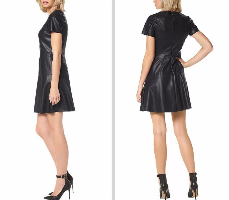 Paris Leather Dress- Short Sleeves - Mini Dress - LeStyleParfait