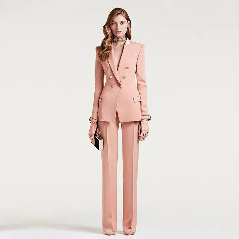 Pink Double Breast Women Pantsuit - Pantsuit - LeStyleParfait