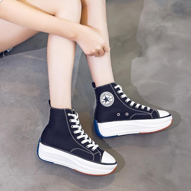 Platform Canvas Sneakers For Women Trainers - LeStyleParfait Kenya