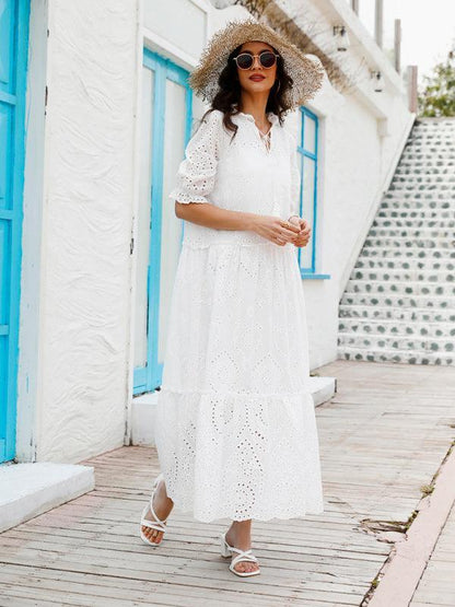 Puff Sleeve Cotton Maxi Dress - Maxi Dress - LeStyleParfait