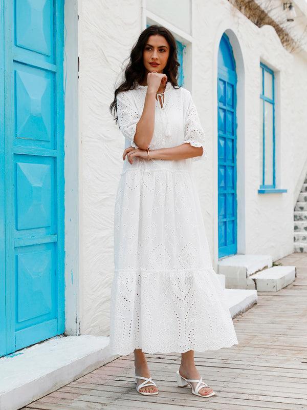 Puff Sleeve Cotton Maxi Dress - Maxi Dress - LeStyleParfait