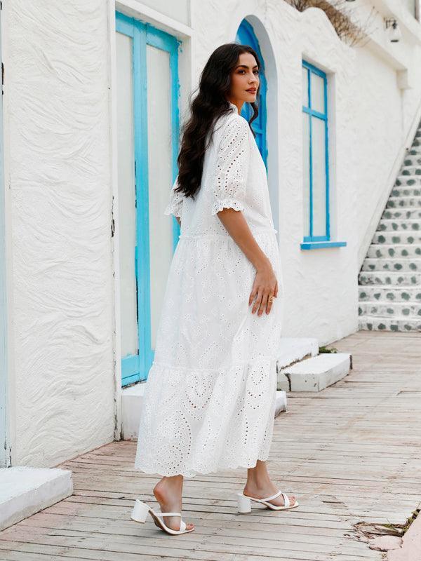 Puff Sleeve Cotton Maxi Dress - Maxi Dress - LeStyleParfait