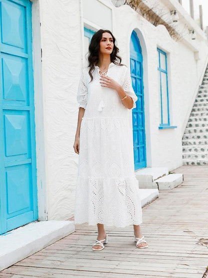 Puff Sleeve Cotton Maxi Dress - Maxi Dress - LeStyleParfait