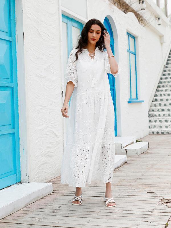 Puff Sleeve Cotton Maxi Dress - Maxi Dress - LeStyleParfait