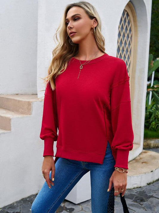 Round Neck Solid Women Sweatshirt - Women Sweatshirt - LeStyleParfait