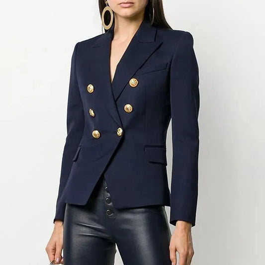 Sign It Navy Blue Blazer Women - Casual - Plain-Solid - Double-Breasted Blazer - LeStyleParfait