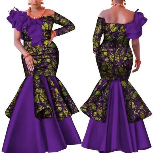 Slash Neck Purple African Dress - African Dress - LeStyleParfait