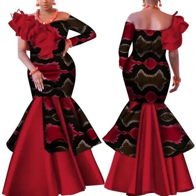 Slash Neck Red African Dress - African Dress - LeStyleParfait