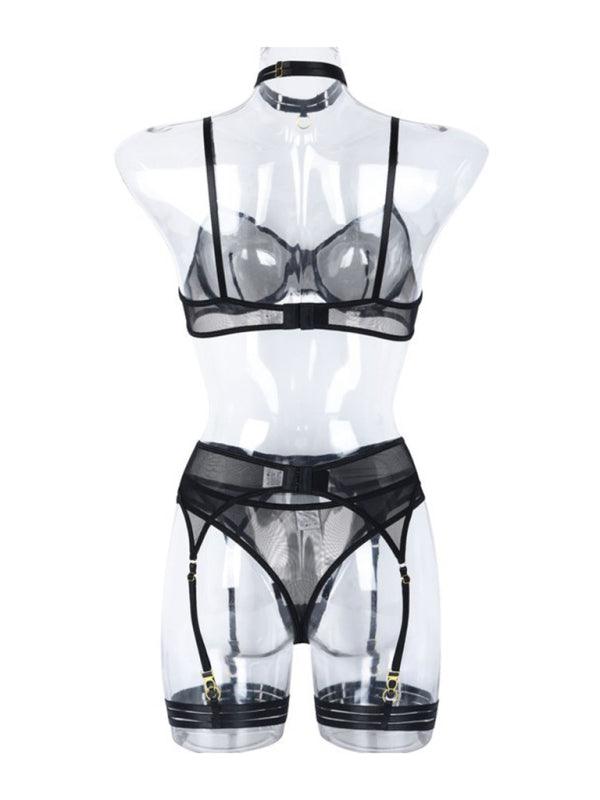 Solid Mesh Ladies Lingerie Set - Lingerie Set - LeStyleParfait