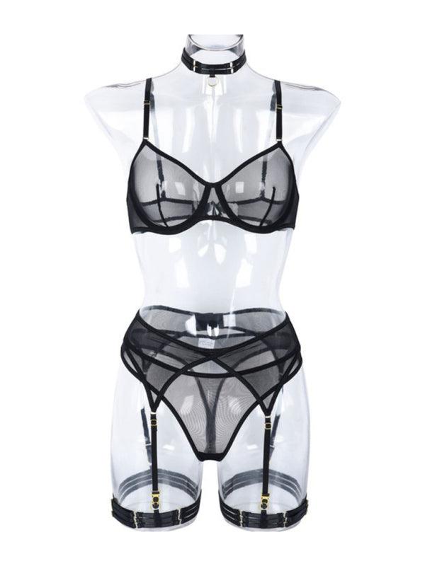 Solid Mesh Ladies Lingerie Set - Lingerie Set - LeStyleParfait